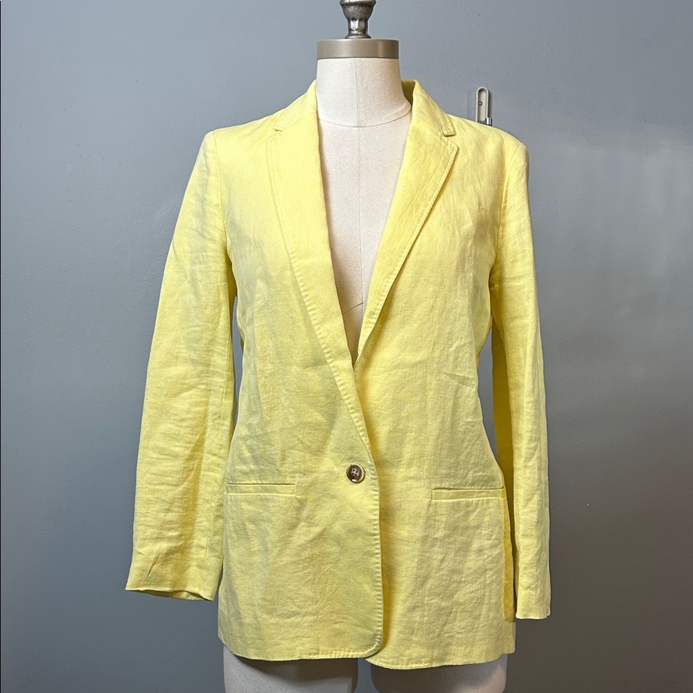 Massimo Dutti Yellow Linen or cotton blazer size 4